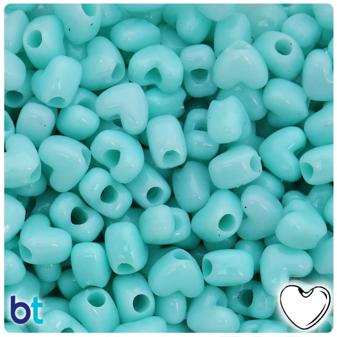 BeadTin Sea Foam Opaque 12mm Heart (VH) Plastic Pony Beads (250pcs)